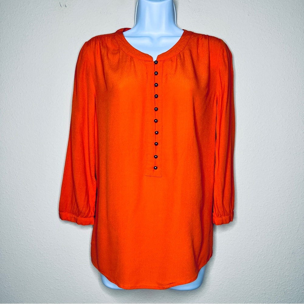 BANANA REPUBLIC Vibrant Orange Textured Long-Sleeve Henley Top - Sz S